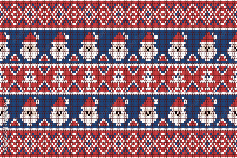 Knitting christmas tree seamless pattern geometric, santa, flower ornament. Fabric Seamless pattern.Vector illustration. Ikat ethnic oriental embroidery,Aztec style,baroque.design for texture,clothing Knitting christmas tree seamless pattern geometric, santa, flower ornament. Fabric Seamless pattern.Vector illustration. Ikat ethnic oriental embroidery,Aztec style,baroque.design for texture,clothing
