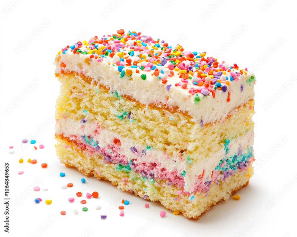 Colorful Funfetti Cake Slice with Sprinkles on Top Colorful Funfetti Cake Slice with Sprinkles on Top