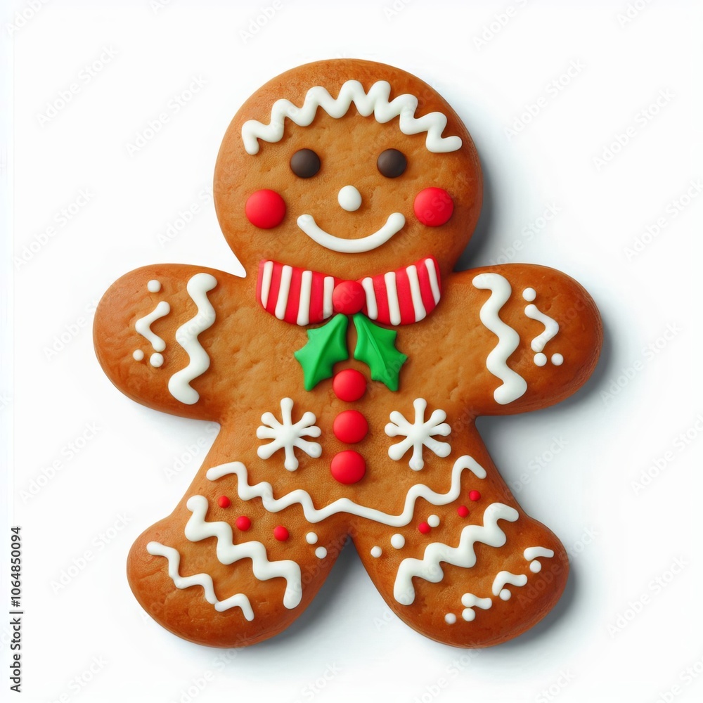 Gingerbread Christmas cookies with icing on white backgrounds, holiday treats decorated for winter celebrations Gingerbread Christmas cookies with icing on white backgrounds, holiday treats decorated for winter celebrations