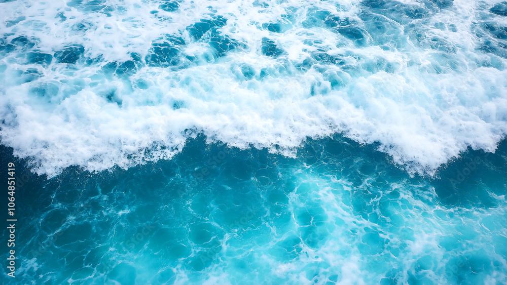 Beautiful blue sea water with white foam, top view Beautiful blue sea water with white foam, top view