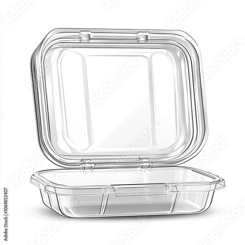 Clear Plastic Clamshell Container Open on White Background