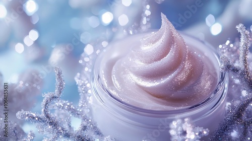 A jar of cream with a swirl of glitter on top