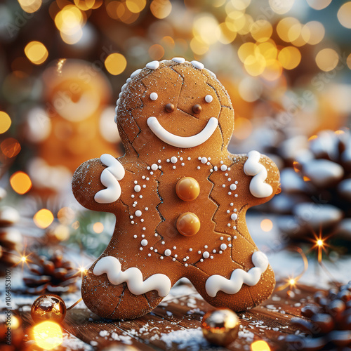 gingerbread men on the Christmas background, close up	