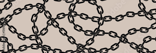 Black chains vector seamless pattern on white background.