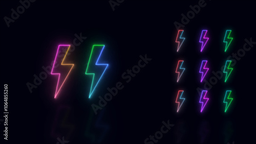 Electronic phone computer charging lightning bolt icon neon rainbow colors.