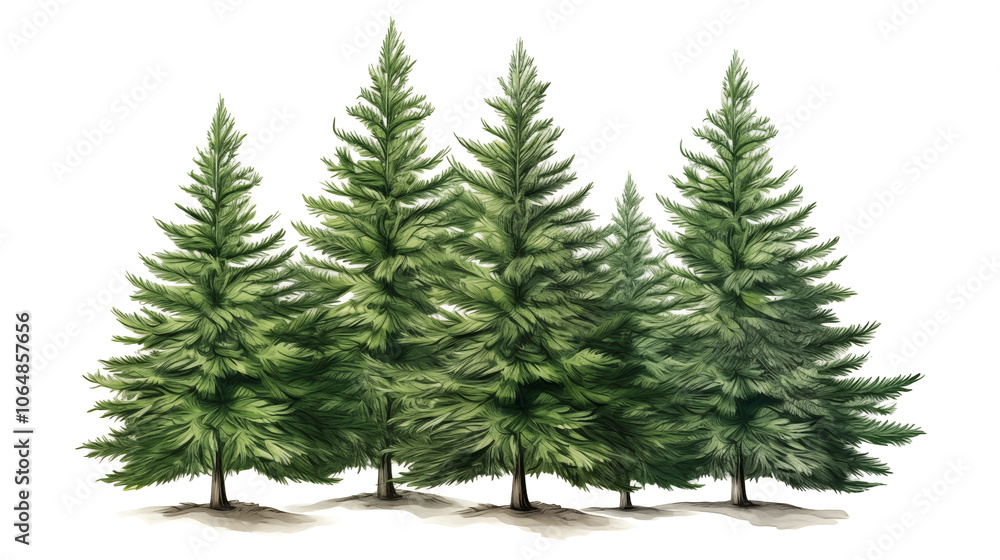 Fototapeta premium Watercolor coniferous forest, Christmas tree hand drawn illustration for holiday cards, greeting cards. Christmas spruce and pine tree illustration 