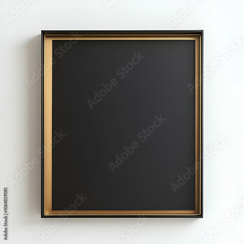 verticle simple black picture frame with golden color edges, on a white background,  photo