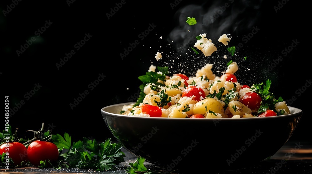 Norwegian klippfisk bacalao with potatoes and tomatoes, captured in a charming fishing village by the fjords Norwegian klippfisk bacalao with potatoes and tomatoes, captured in a charming fishing village by the fjords