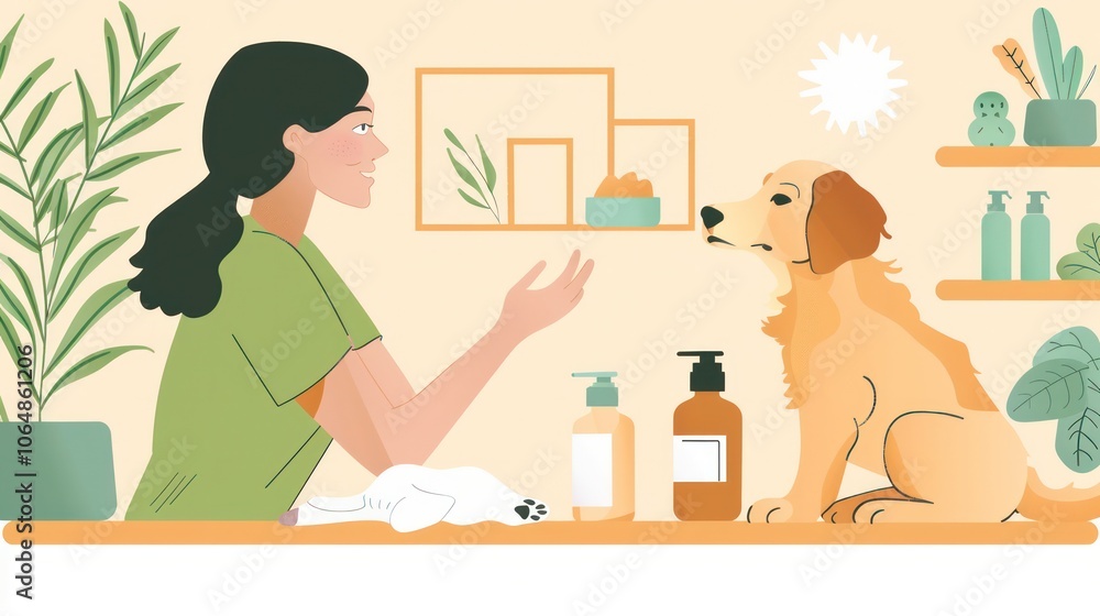Fototapeta premium Sustainable pet care practices focusing on biodegradable, non-toxic products. Illustrations