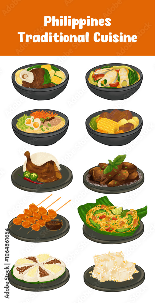 Philippines Traditional and National Cuisine Illustration Set Philippines Traditional and National Cuisine Illustration Set