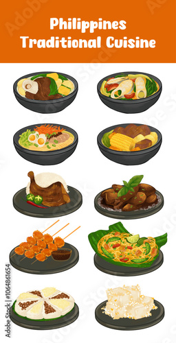 Philippines Traditional and National Cuisine Illustration Set