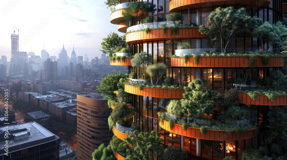 Fototapeta premium Urban farming innovations using vertical spaces to grow food sustainably in metropolitan areas.
