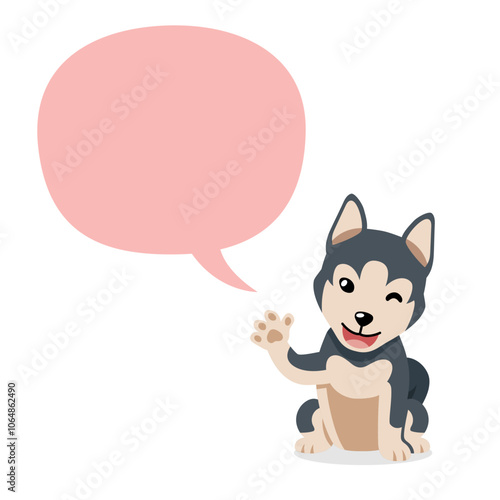 Vector cartoon character siberian husky dog with speech bubble for design.