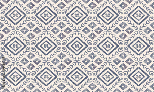 Floral seamless embroidery on white background.Ikat ethnic oriental pattern traditional. Ethnic pattern style. Design for ikat, blanket, fabric, clothing, carpet, textile, ethnic, batik, embroidery.
