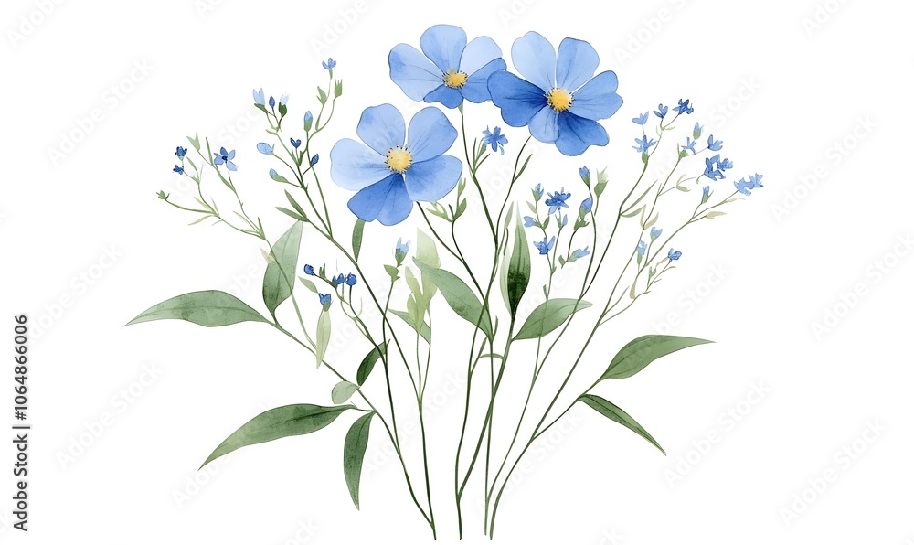 A drawing of a simple wildflower bouquet with fine tender leaves A drawing of a simple wildflower bouquet with fine tender leaves