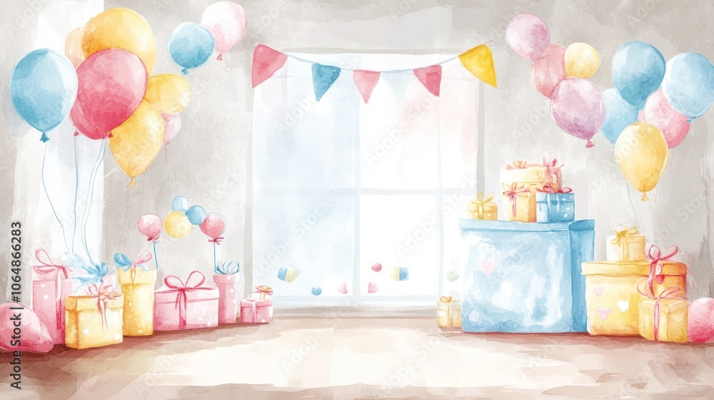 Baby showers celebrating new beginnings with games, gifts, and decorations. Illustrations Baby showers celebrating new beginnings with games, gifts, and decorations. Illustrations