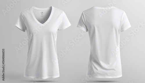 T-shirt mockup. white blank t-shirt front and back views. female clothes wearing clear attractive apparel tshirt models template