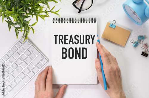 Papers with text, Treasury Bonds on Table, Business Concept photo