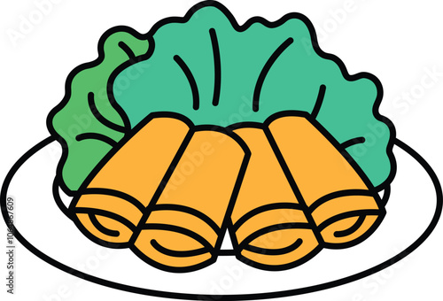 Illustration of spring rolls in line art style