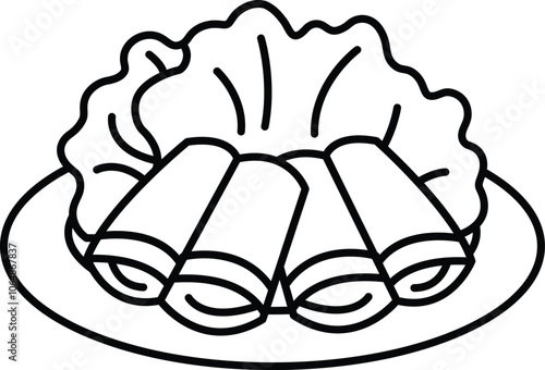 Illustration of spring rolls in line art style
