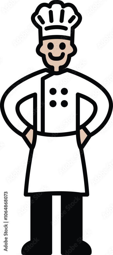 A cartoon chef is smiling and wearing a white apron A cartoon chef is smiling and wearing a white apron