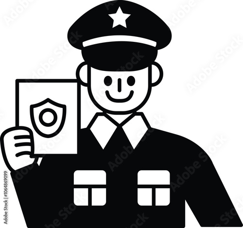 A police officer holding a badge and a piece of paper