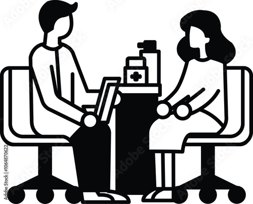 A man and a woman are sitting in chairs in front of a table