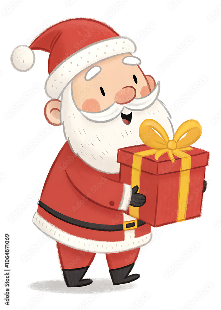 Smiling santa claus holding gift box isolated on transparent background. Smiling santa claus holding gift box isolated on transparent background.