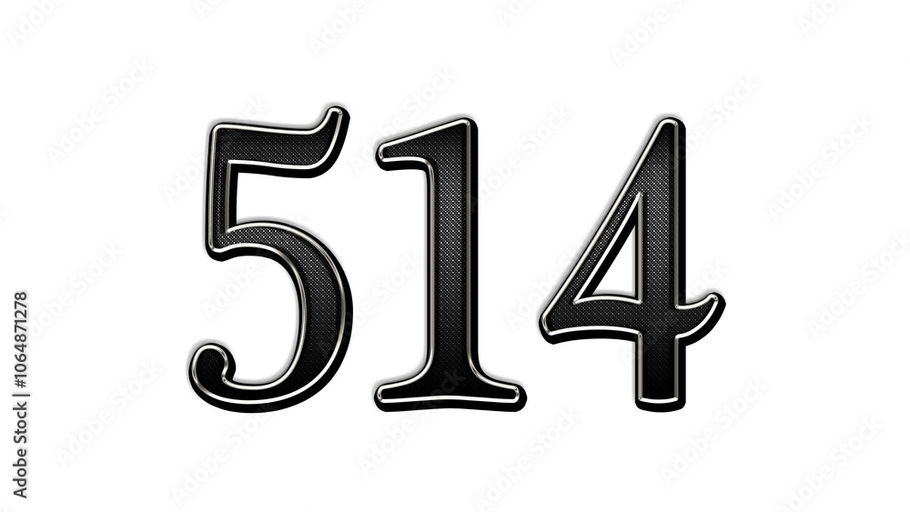 black metal 3d design of number 514 on white background. black metal 3d design of number 514 on white background.