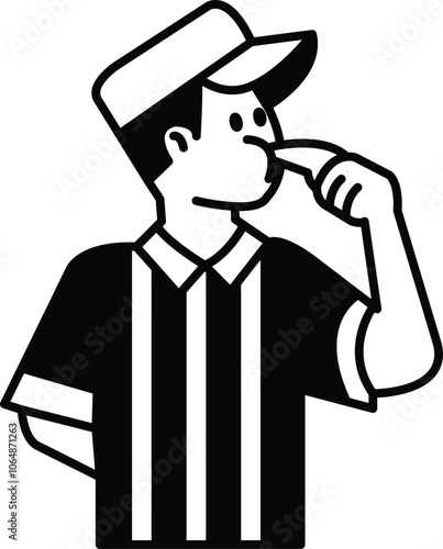 Illustration of a whistle referee in line drawing style