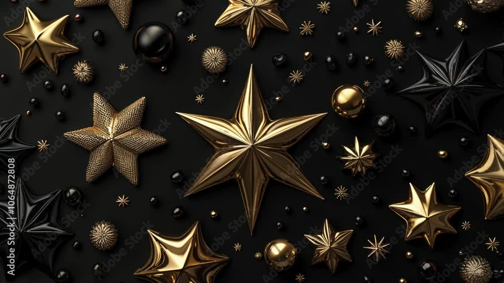 Elegant Golden and Black Star Ornaments on Dark Background Elegant Golden and Black Star Ornaments on Dark Background