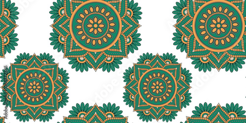 Kolam seamless pattern template design isolated white background. Traditional indian Kolam ornate can used fabric textile print. Folk indian vector ornament.  EPS 10