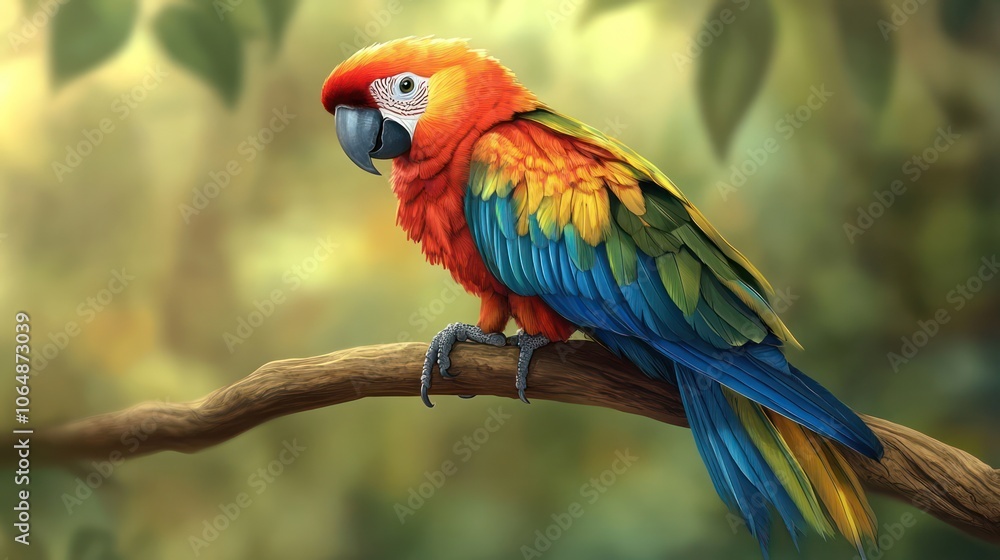 Obraz premium Exotic bird care involving specialized diets, environmental enrichment, and veterinary attention. Illustrations