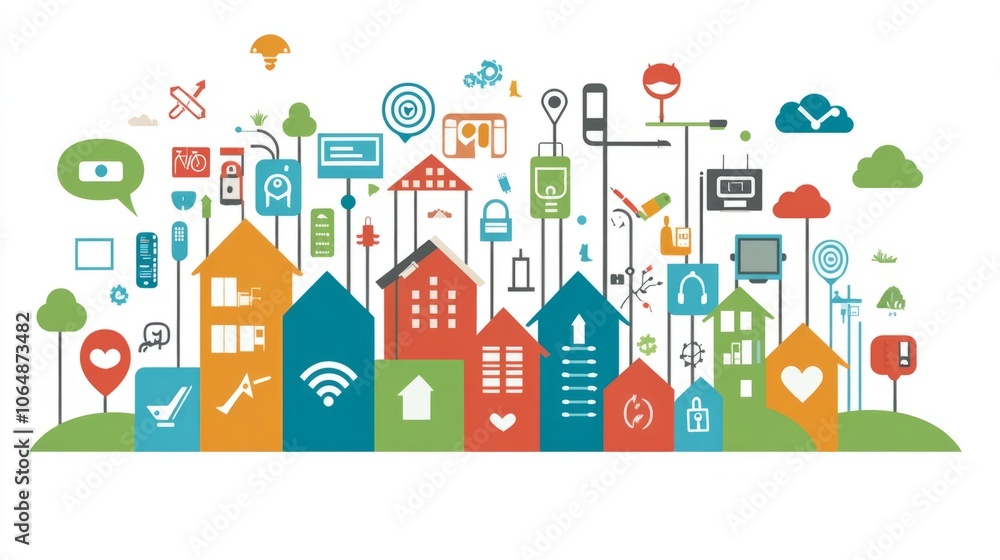 Fototapeta premium City interconnection, Internet connection over city, Internet icon over city