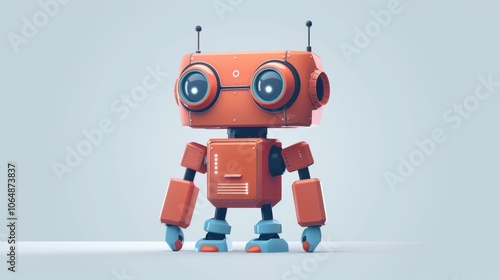 Small robot on white background. Funny robot isolated on white background. Illustration