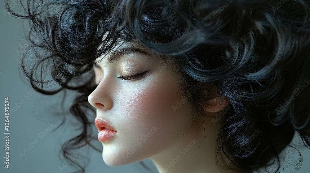Elegant Woman with Curly Hair in a Studio Portrait Elegant Woman with Curly Hair in a Studio Portrait