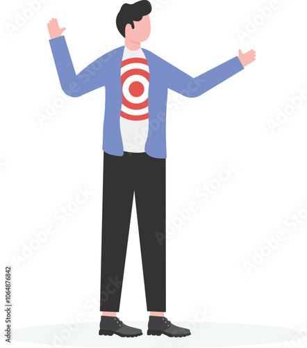 Suit reveals target symbol on shirt. Recruitment target vector concept


