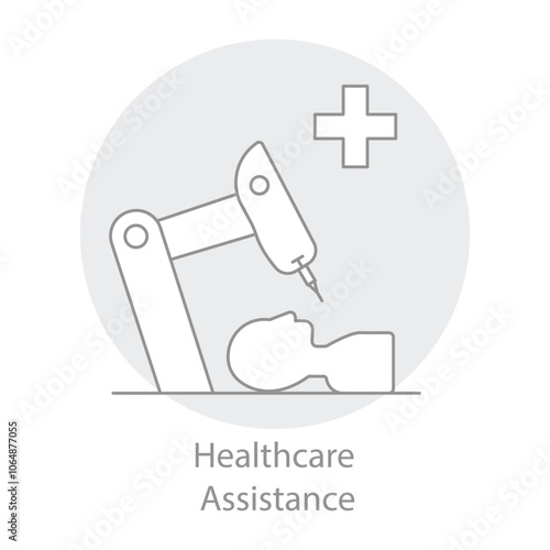 Healthcare Assistance Icon – Medical Robot Supporting Patient Care with Cross Symbol for Health Services