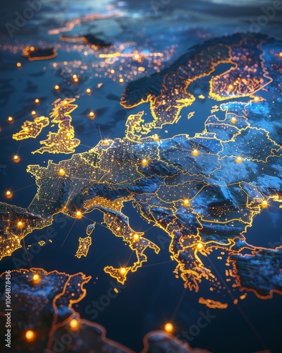 European union flag overlaying europe map with binary technology and cybersecurity background