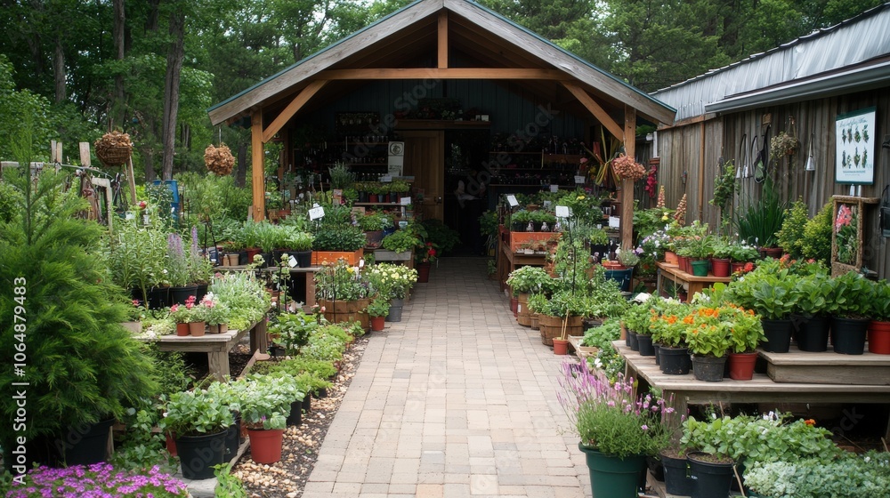 A small garden center where the owner is helping customers select plants A small garden center where the owner is helping customers select plants