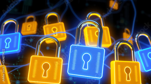 Cyber Security Network with Glowing Padlocks photo