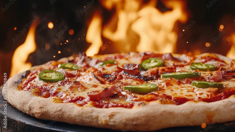 Sizzling Spicy Pizza Topped with Jalapenos and Chili Oil Sizzling Spicy Pizza Topped with Jalapenos and Chili Oil
