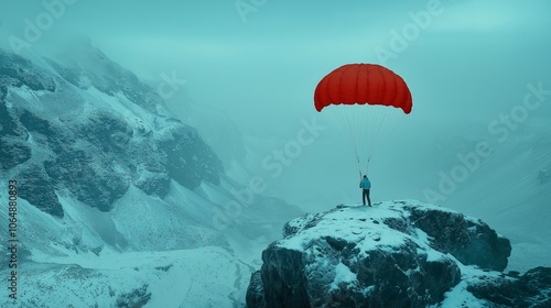 A person paragliding over snow-covered mountains, creating an adventurous scene.