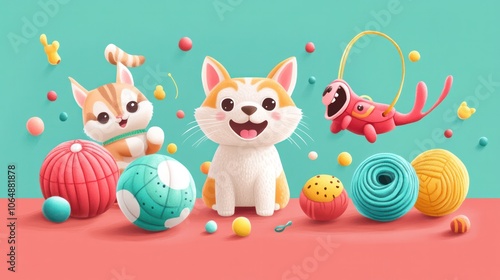 Pet toys designed to keep dogs and cats entertained and mentally stimulated. Illustrations photo