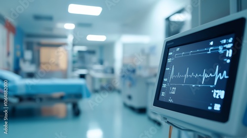 Wallpaper Mural Hospital Room Heart Rate Monitor with ECG Graph and Blurred Background Torontodigital.ca