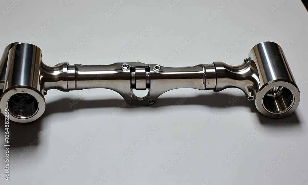 A shiny metallic component, possibly a coupling or connector for machinery. A shiny metallic component, possibly a coupling or connector for machinery.