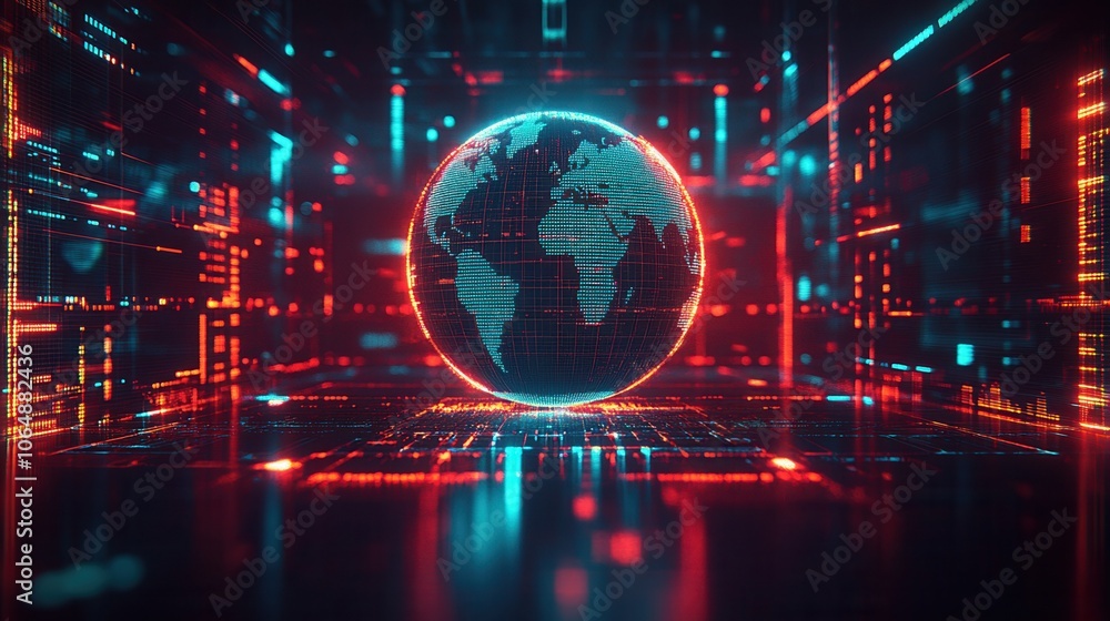 A futuristic digital representation of the Earth surrounded by vibrant neon lights and data streams, symbolizing technology and connectivity. A futuristic digital representation of the Earth surrounded by vibrant neon lights and data streams, symbolizing technology and connectivity.