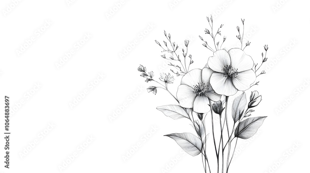 Obraz premium A drawing of a simple wildflower bouquet with fine tender leaves