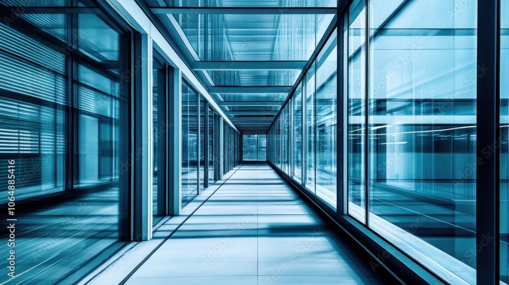 A modern corridor with glass walls, showcasing a sleek architectural design. A modern corridor with glass walls, showcasing a sleek architectural design.