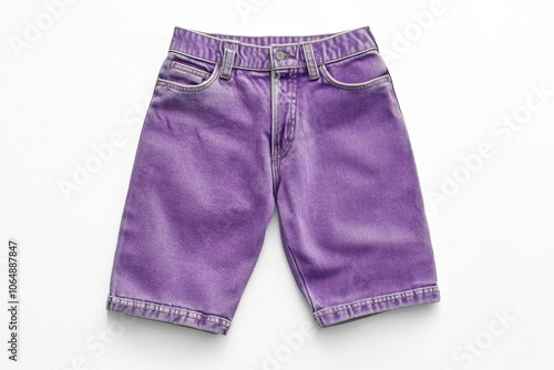 Purple denim shorts with classic pocket design on white background